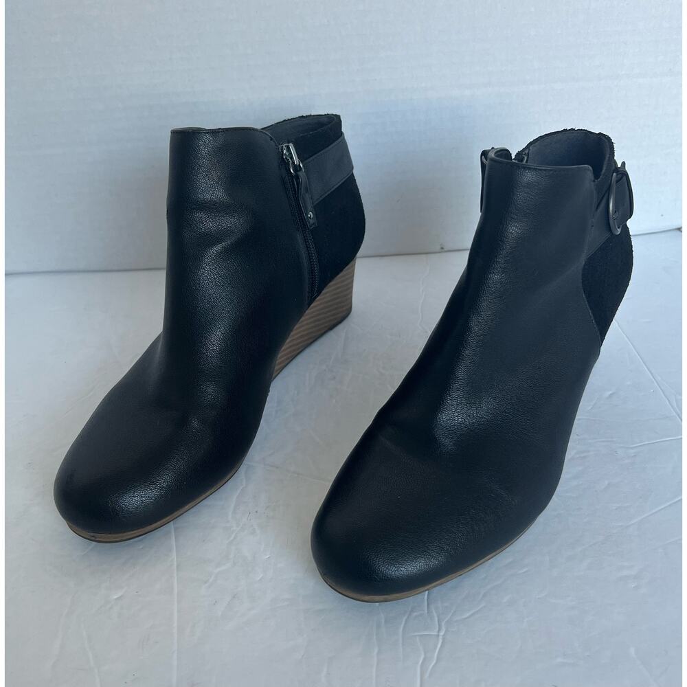 Dr.‎ Scholl's Karlie Black Vegan Memory Foam Wedge Heel Ankle Zip Up Booties 9M